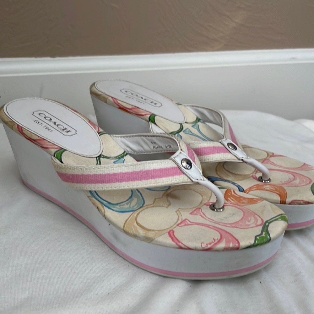 White colorful coach sandals